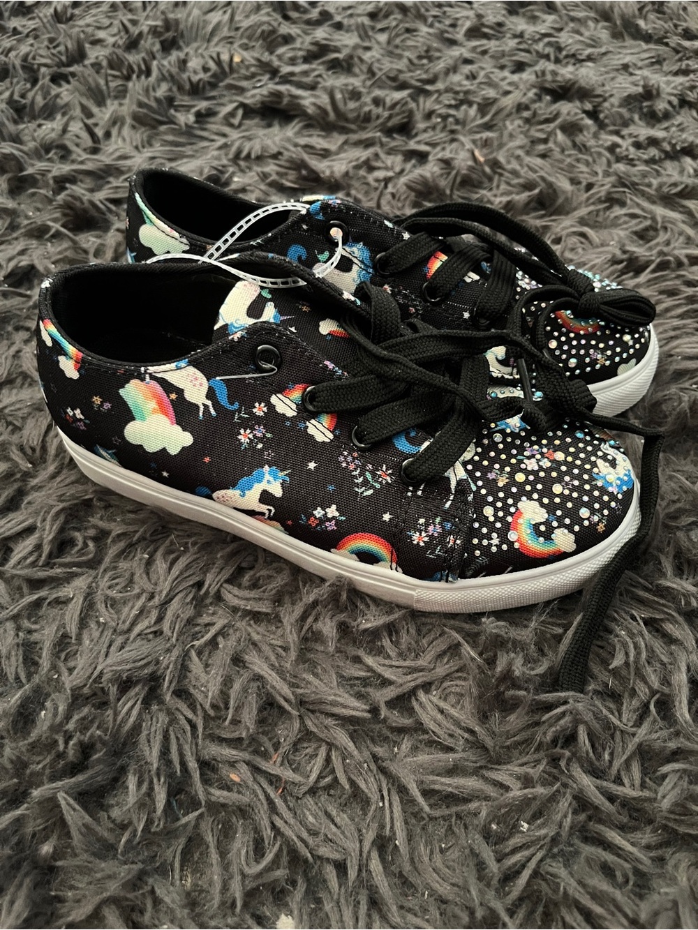 Kids Black Unicorn & Rainbow Lace-Up Sneakers